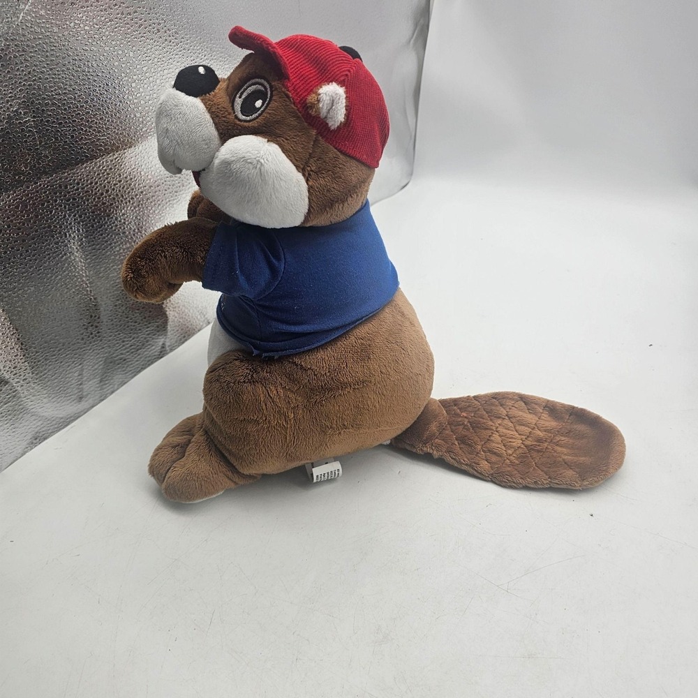 Buc-ee's Beaver Plush Stuffed Animal Toy Medium Brown Brunswick GA Blue Shirt - Picture 4 of 11